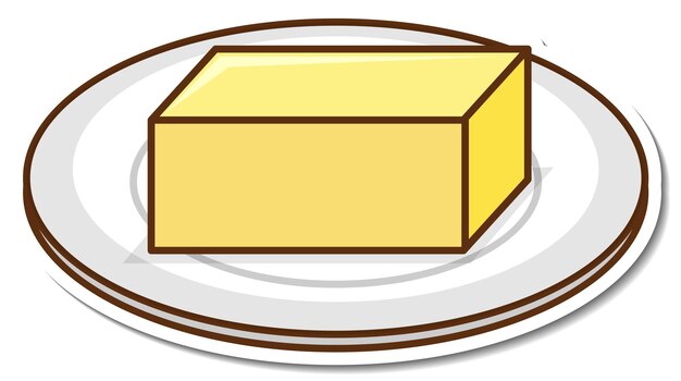 Butter block on a plate cartoon sticker