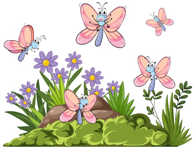 Free vector butterflies in a flower garden