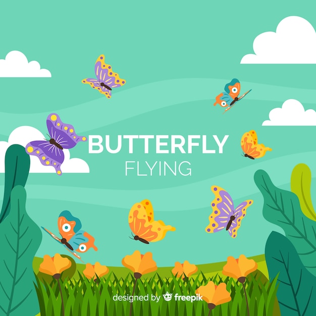 Butterflies flying in a field background