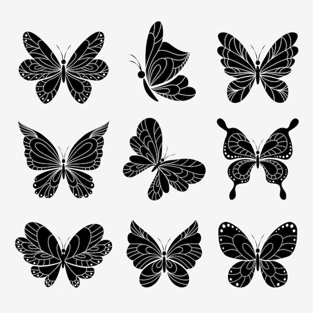 Free vector butterflies silhouettes set on white