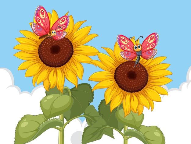 Free Vector butterflies on sunflowers vector illustration