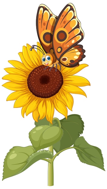 Free Vector butterfly on a bright sunflower