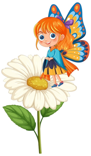 Free Vector butterfly girl on a daisy flower