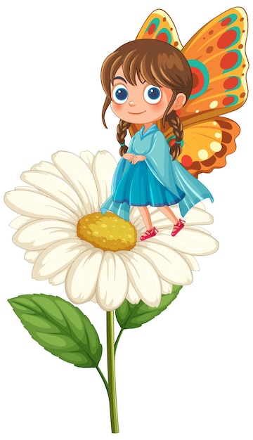 Butterfly Girl on a Daisy Flower