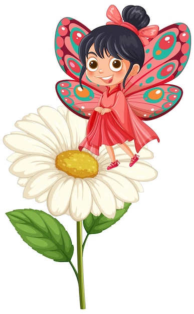 Butterfly Girl on a Daisy Flower