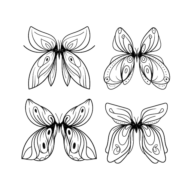 Butterfly outline with drawn details collection