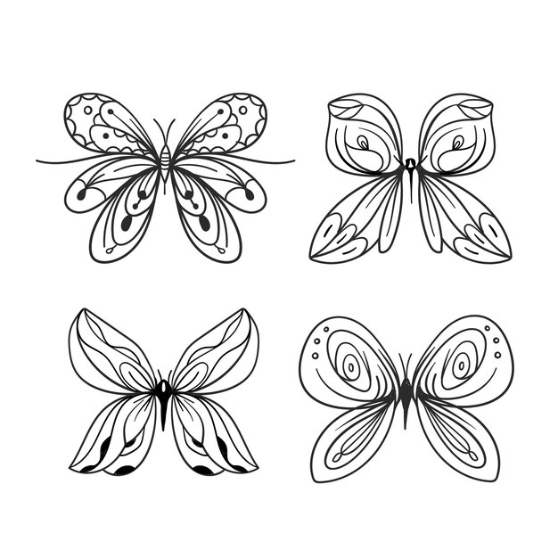 Butterfly outline with drawn details collection