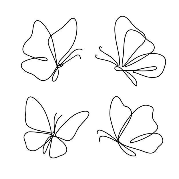 Butterfly outline with drawn details collection