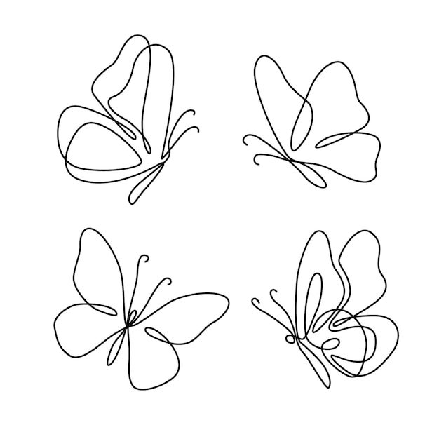 Free vector butterfly outline with drawn details collection