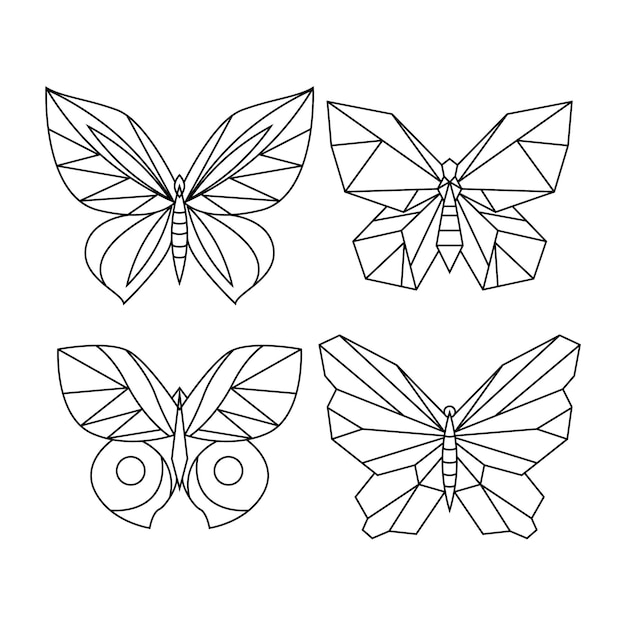 Butterfly outline with linear flat details collection