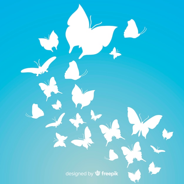 Free Vector butterfly swarm silhouette background