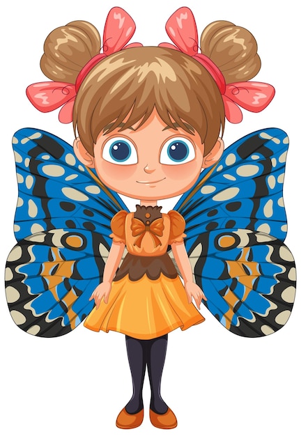 Free Vector butterfly wings girl in orange dress