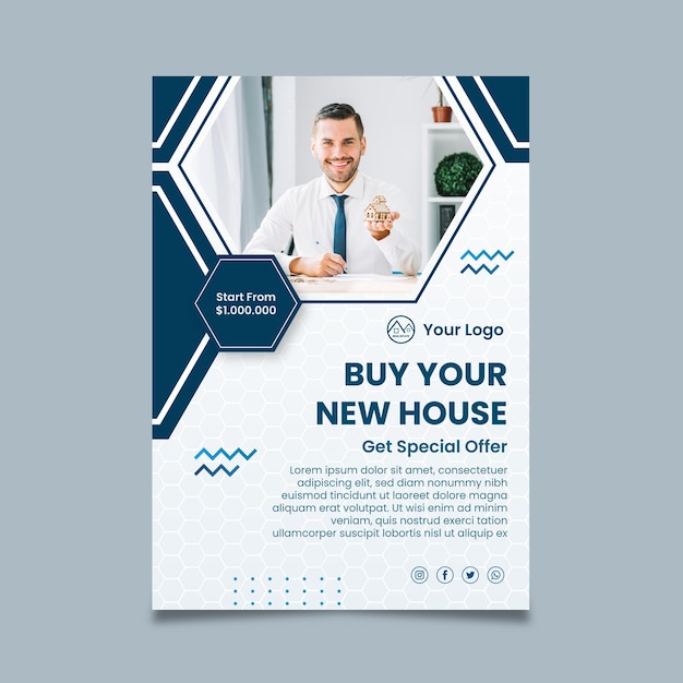 Free Vector buy new house poster template