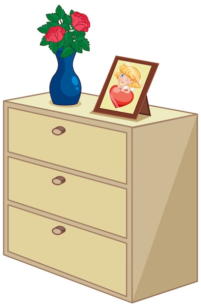 Free vector cabinet with roses in vase and photo frame