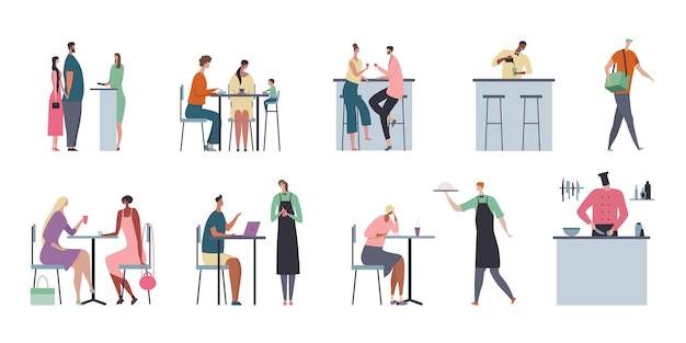 Free Vector cafe people flat composition with isolated characters of family members sitting at table having breakfast vector illustration