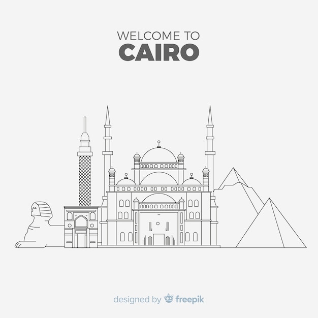 Cairo skyline composition with lineal style