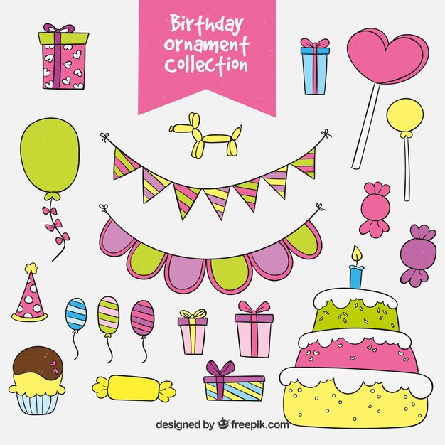 Cake pack with hand drawn birthday elements