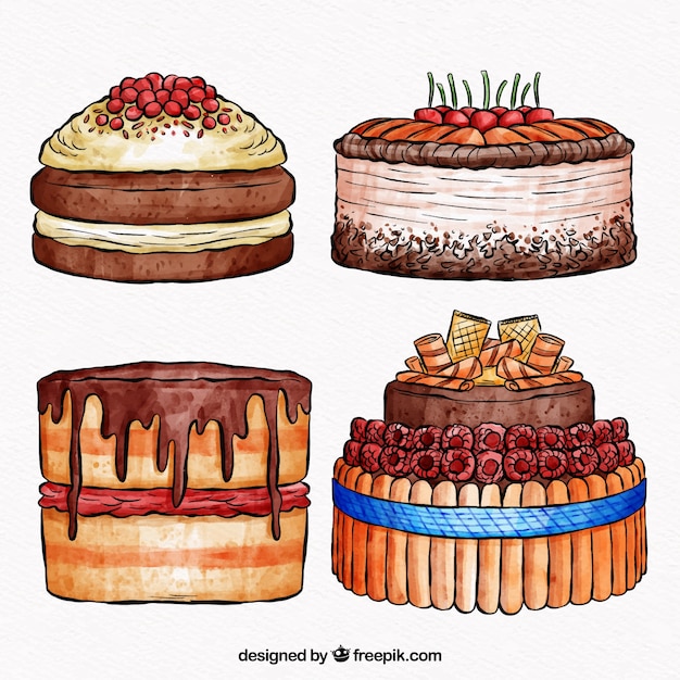 Free Vector cakes collection in watercolor style