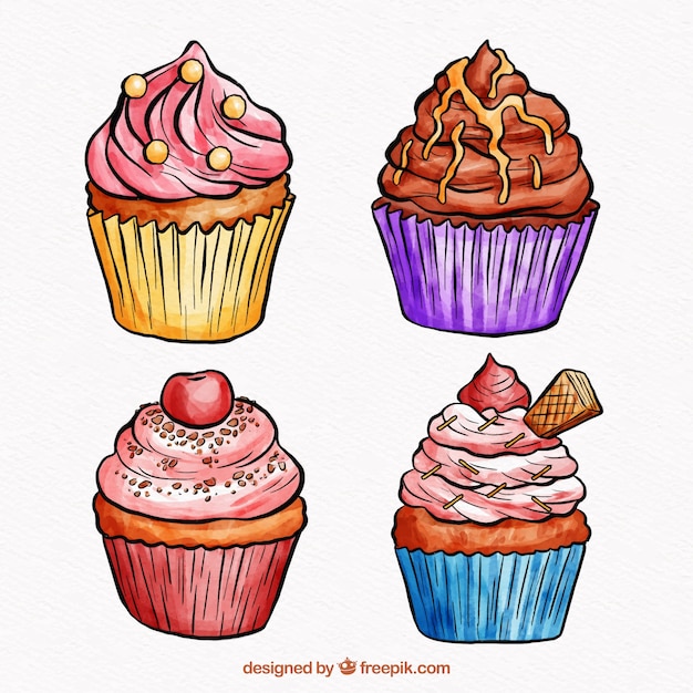 Cakes collection in watercolor style