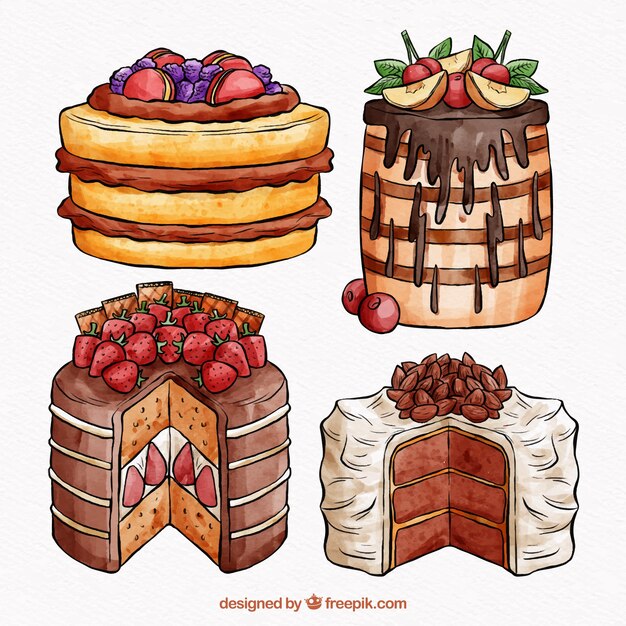 Cakes collection in watercolor style