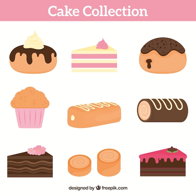 Cakes and sweets collection in flat style