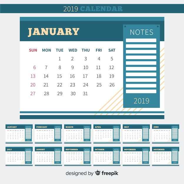 Free Vector calendar 2019