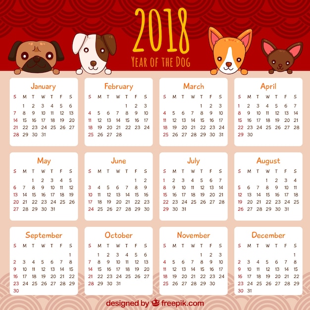 Free Vector calendar for chinese new year with dogs