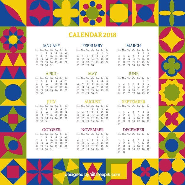 Calendar of colorful geometric shapes