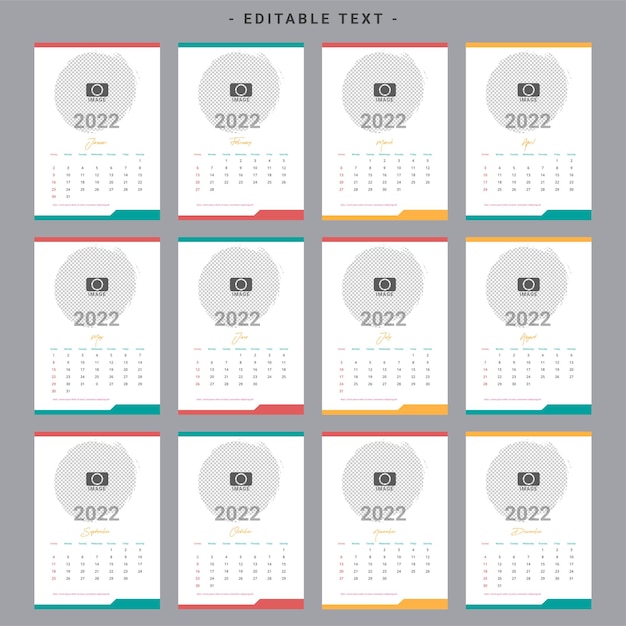 Free Vector calendar template for the year 2022