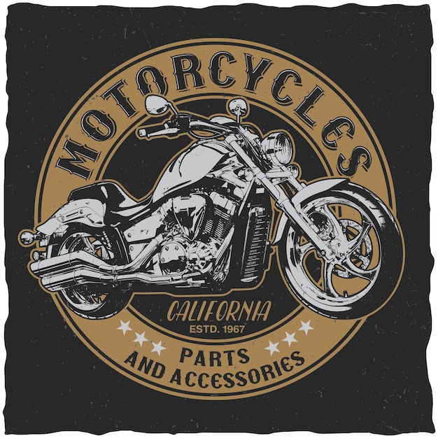 Free Vector california motorcycles parts and accessories poster for t-shirt on the black 