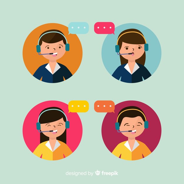 Call center agent avatar collection with flat design