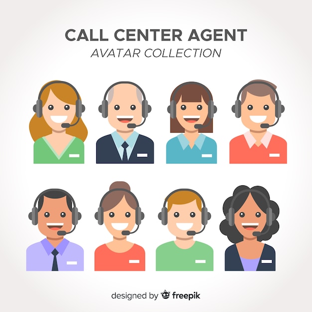 Call center agent avatar collection with flat design