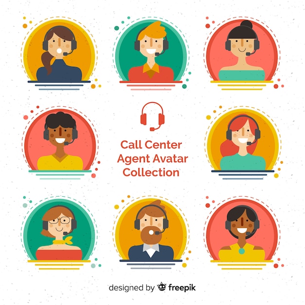 Free Vector call center agent avatar collection with flat design