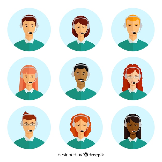 Free vector call center agent avatar collection with flat design