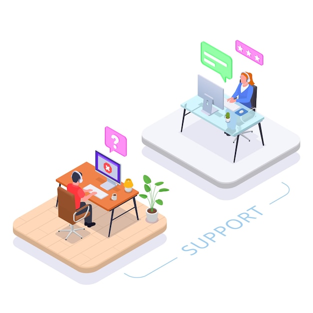 Free Vector call center helpdesk concept with support symbols isometric vector illustration