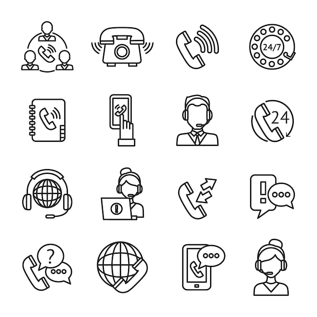 Free Vector call center outline icons set