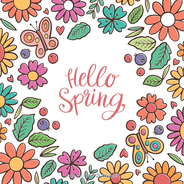 Calligraphic hand drawn floral spring background