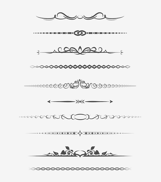 Calligraphic page dividers. Retro decoration, book ornament, chapter and arrow.