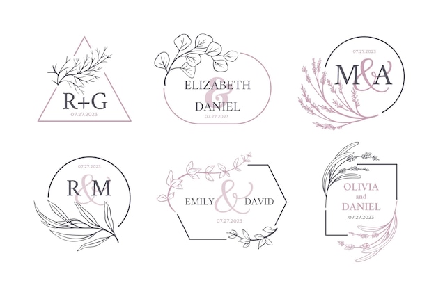 Calligraphic wedding monogram logo collection