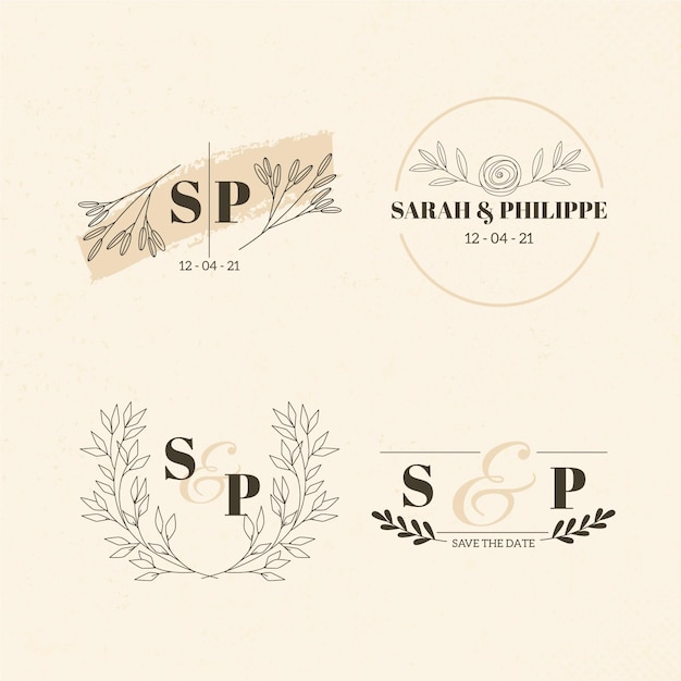 Free Vector calligraphic wedding monogram logos