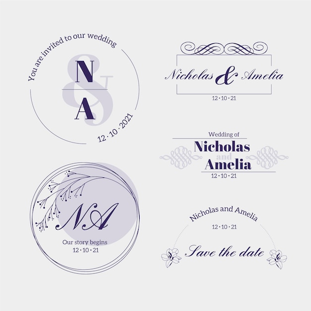 Calligraphic wedding monogram logos