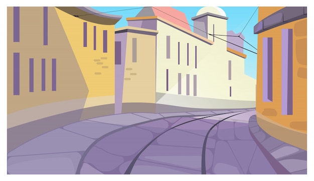 Free vector calm town street between buildings illustration