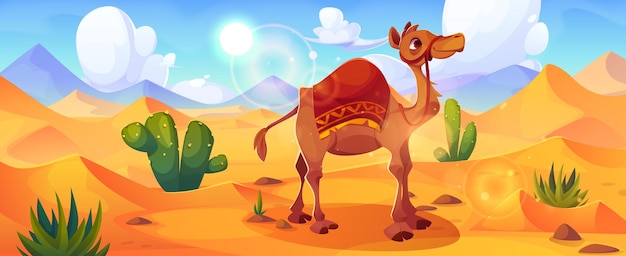 Free vector camel in arabian or egyptian desert landscape