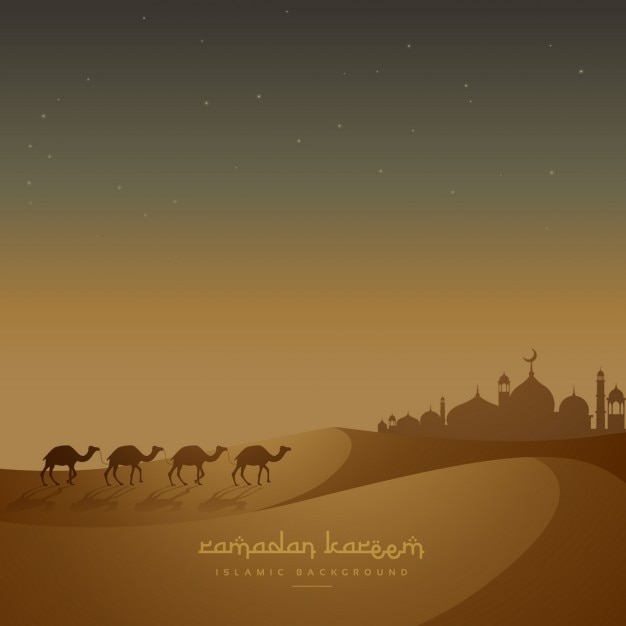 Free Vector camels walking in a desert