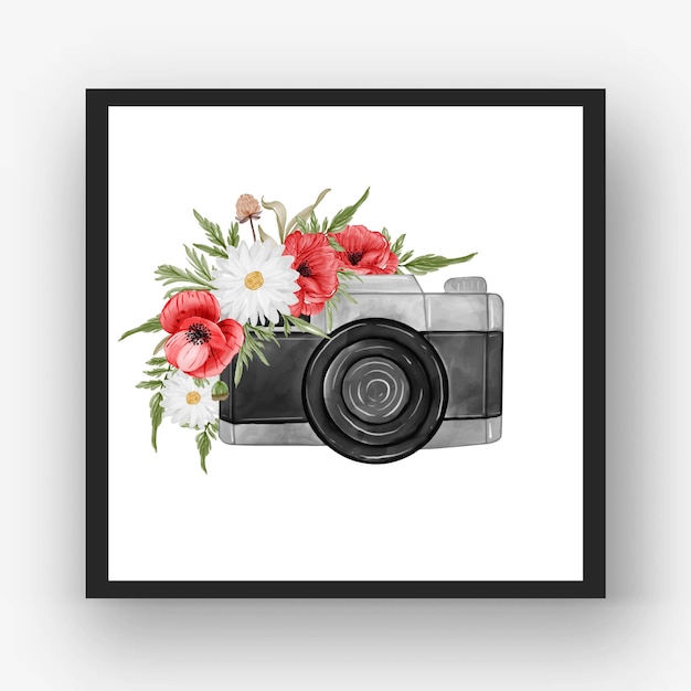 Free Vector camera watercolor with flower red poppy