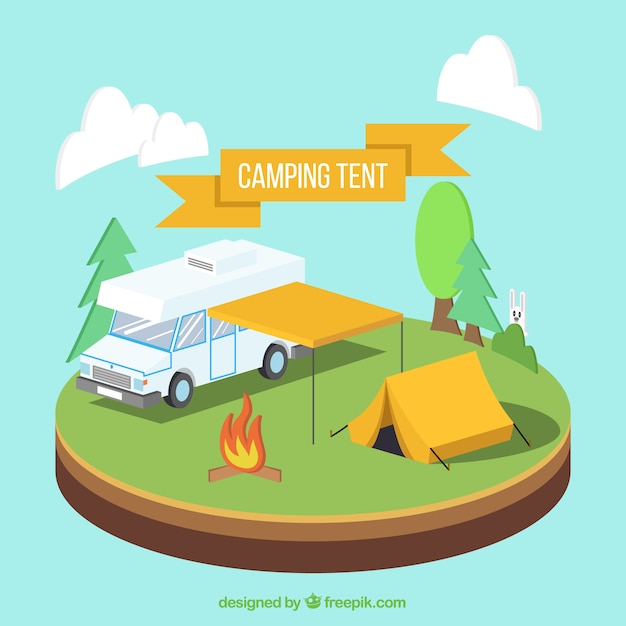 Camp with a van and camping tent