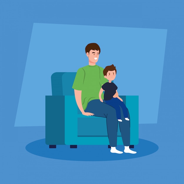 Free Vector campaign stay at home with father and son in living room