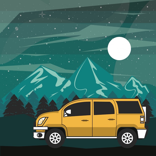 Free Vector camping adventure in forest at night scenery