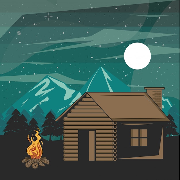 Free vector camping adventure in forest at night scenery