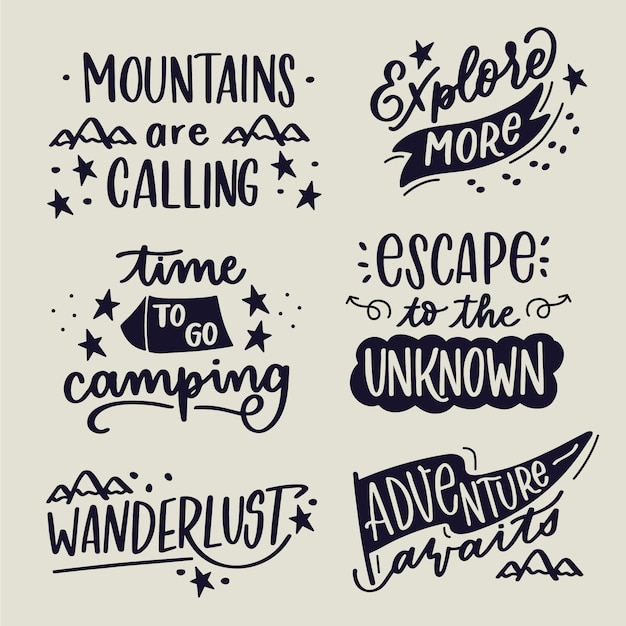 Free Vector camping & adventures lettering collection